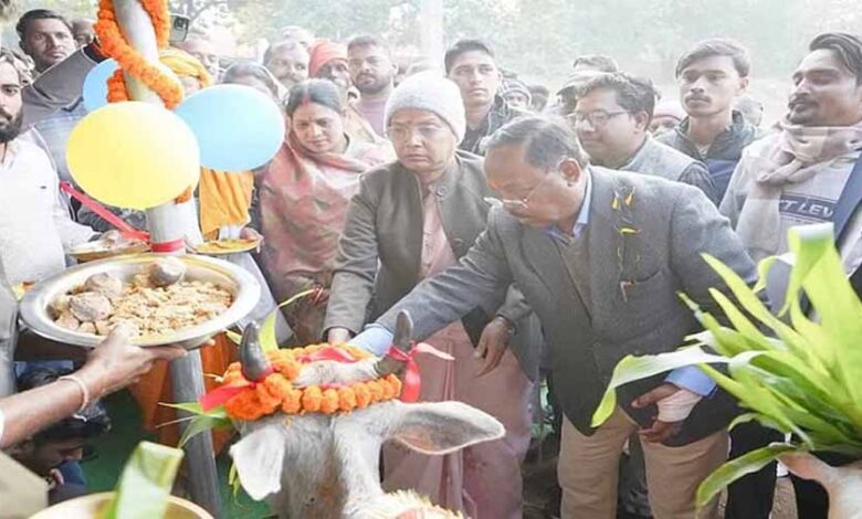 कृषि मंत्री नेताम ने गौशाला में शेड निर्माण कार्य का किया  शिलान्यास और लोकार्पण